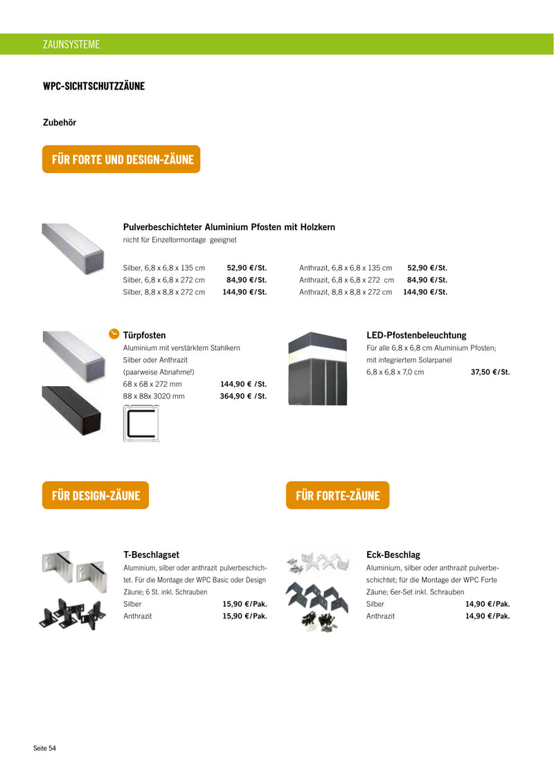 Pulverbeschichteter Aluminium Pfosten mit Holzkern - Silber 6,8 x 6,8 x 135 cm, Silber 6,8 x 6,8 x 272 cm