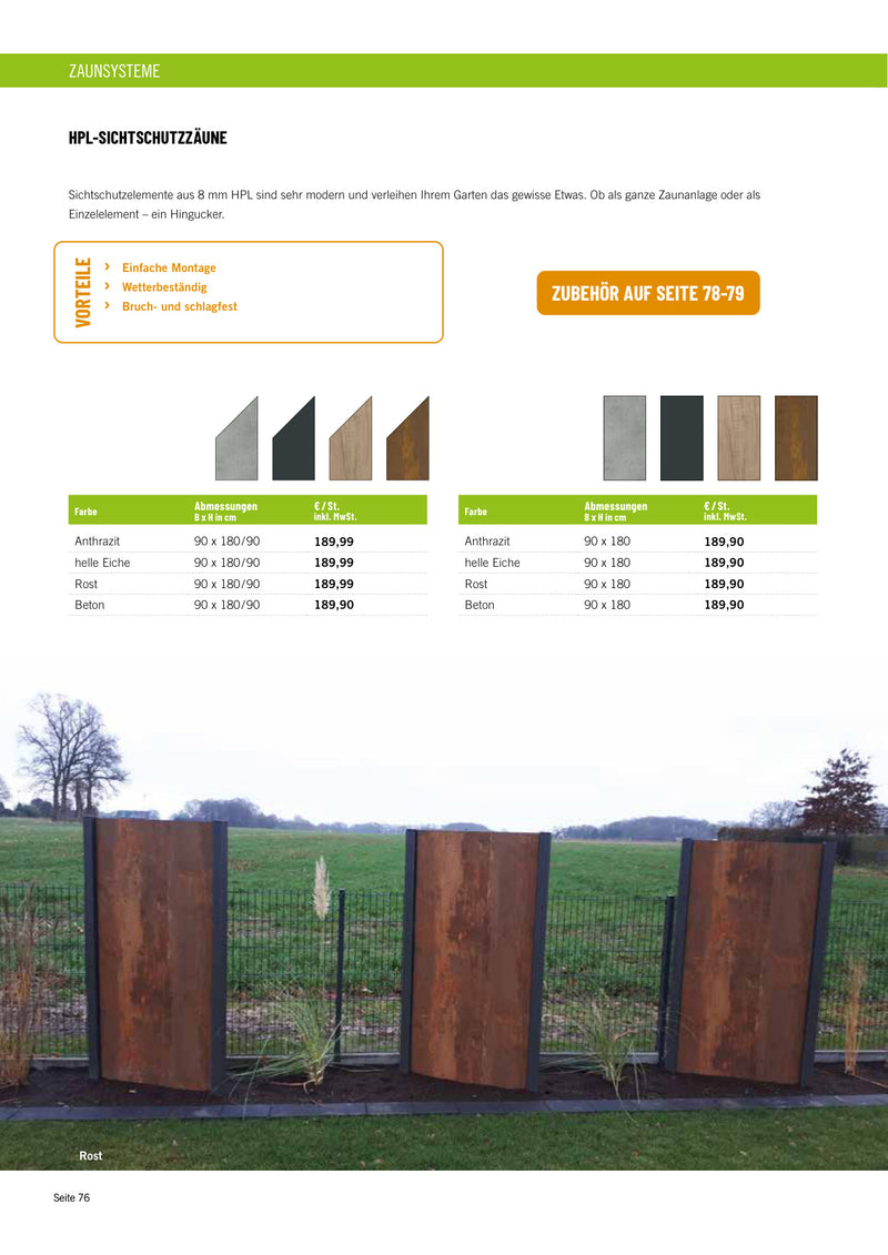 HPL-Sichtschutzelemente - Anthrazit 90 x 180/90 cm, helle Eiche 90 x 180/90 cm